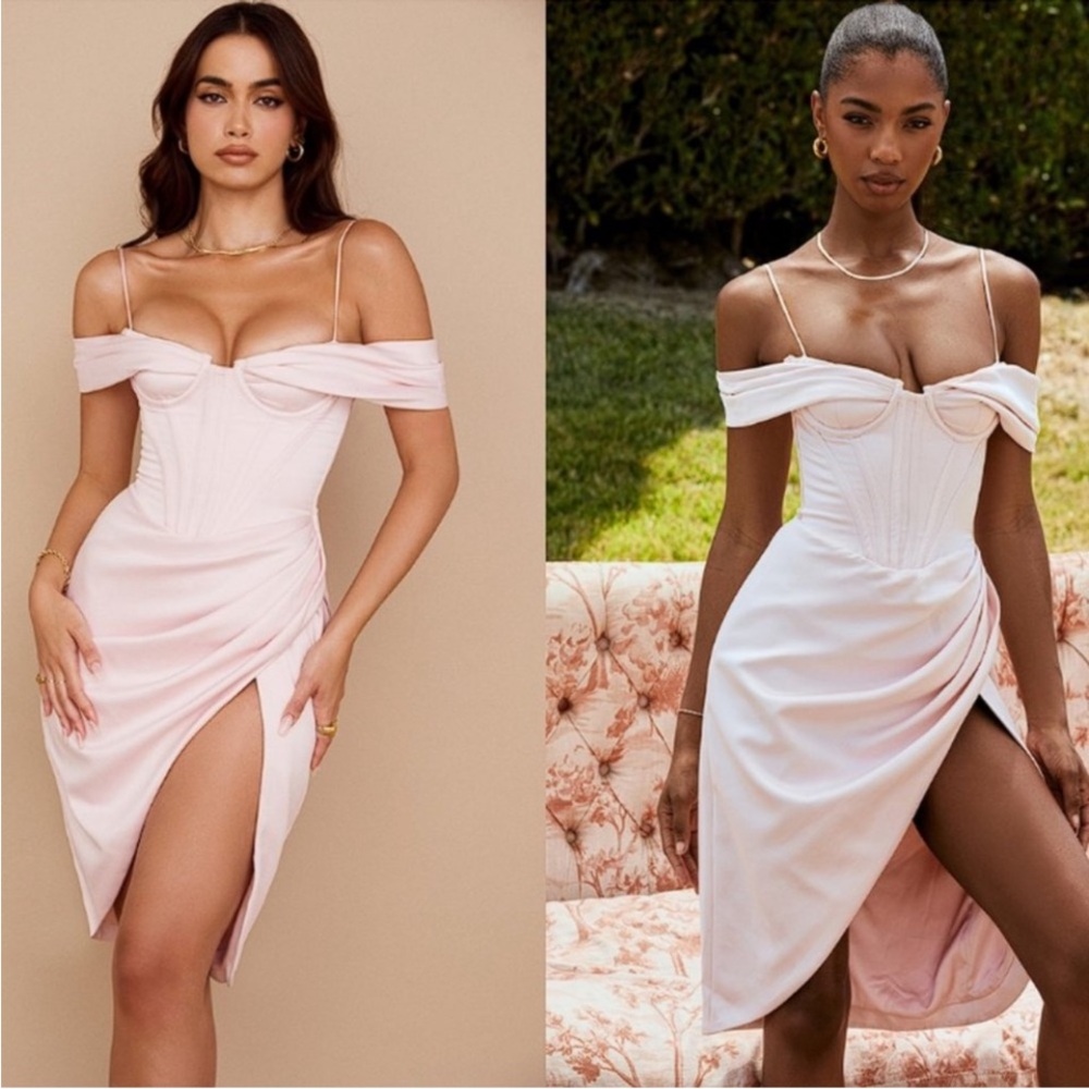 NWOT HOUSE OF CB 'Camila' Blush Off Shoulder Corset Dress sz XS